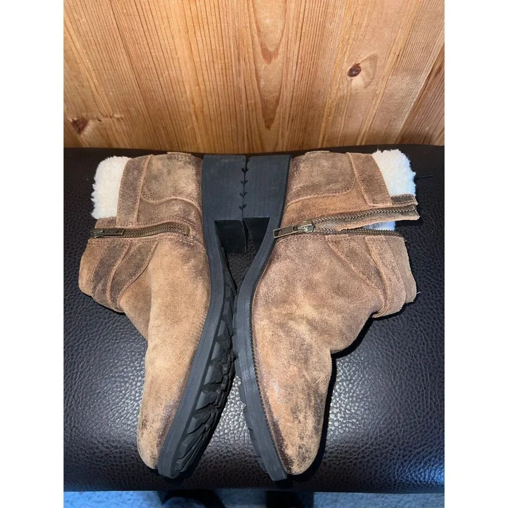 UGG Benson II Brown Leather Side Zip Wool Lined Ankle Boots Women’s Size 8 - Picture 9 of 14